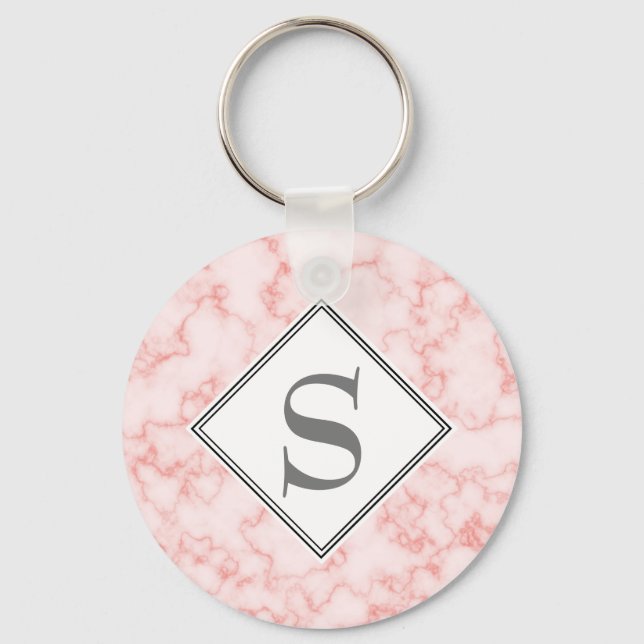 Elegant Personalized Monogram Pink Marble Keychain (Front)