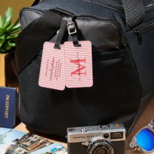Elegant Personalized Monogram Red Stripe Luggage Tag