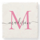 Elegant Personalized Monogram Script Magenta Pink Stone Coaster Elegant Personalized Monogram Script Magenta Pink Stone Coaster