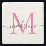 Elegant Personalized Monogram Script Magenta Pink Stone Coaster<br><div class="desc">Elegant Personalized Hot Magenta Pink Monogram Script Name Stylish Stone Coaster</div>