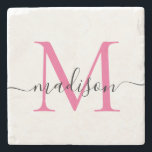 Elegant Personalized Monogram Script Magenta Pink Stone Coaster<br><div class="desc">Elegant Personalized Hot Magenta Pink Monogram Script Name Stylish Stone Coaster</div>