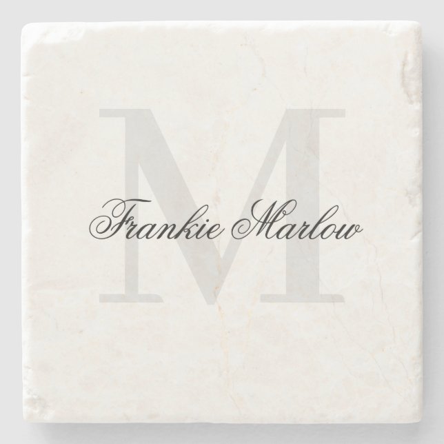Elegant Personalized Monogram Script Name Classic  Stone Coaster (Front)