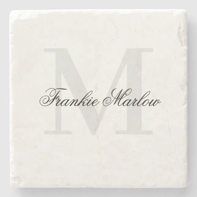 Elegant Personalized Monogram Script Name Classic Stone Coaster | Zazzle