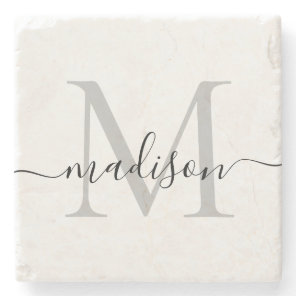 Elegant Personalized Monogram Script Name Stylish Stone Coaster