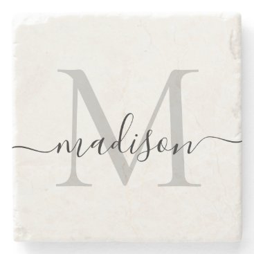 Elegant Personalized Monogram Script Name Stylish Stone Coaster