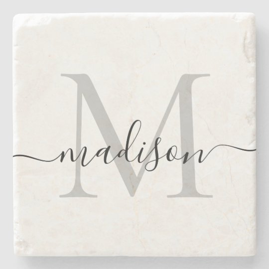 Elegant Personalized Monogram Script Name Stylish Stone Coaster