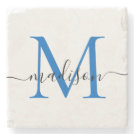 Elegant Personalized Monogram Script Navy Blue Stone Coaster Elegant Personalized Monogram Script Navy Blue Stone Coaster
