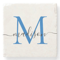Elegant Personalized Monogram Script Navy Blue Stone Coaster Elegant Personalized Monogram Script Navy Blue Stone Coaster