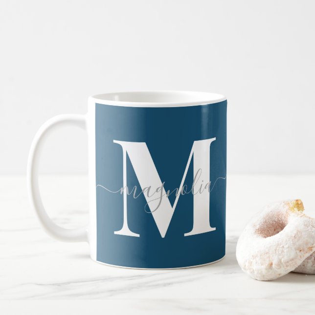 Elegant Personalized Monogram Teal Initial Coffee Mug (With Donut)
