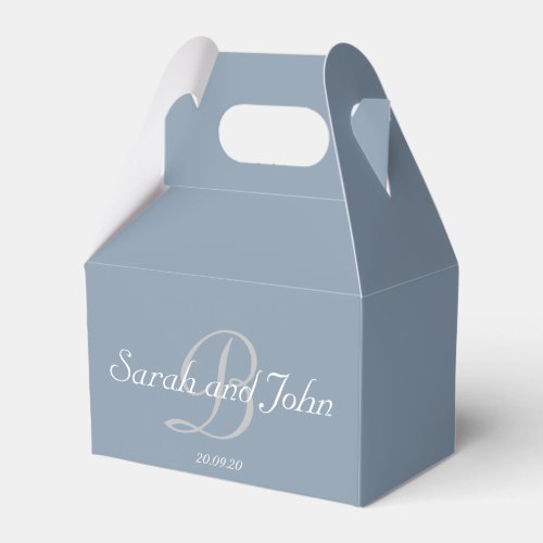 Elegant Personalized  Monogram Wedding Dusty Blue  Favor Boxes