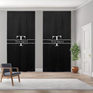 Elegant Personalized Monogrammed Custom Name Black Blackout Curtains