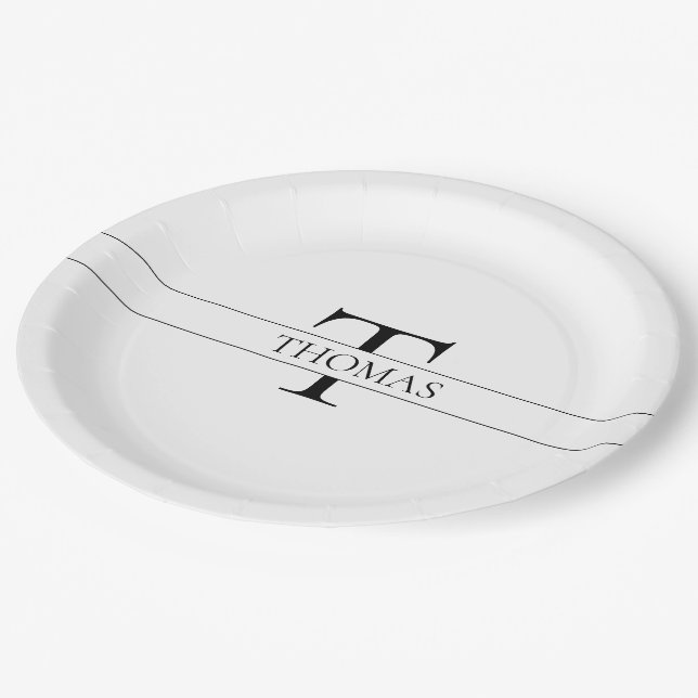 Elegant Personalized Monogrammed Custom Name Paper Plates (Angled)