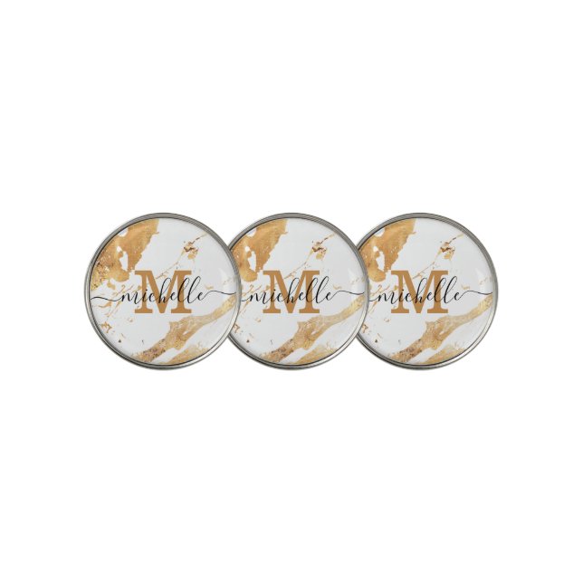Elegant Personalized Monogrammed Gold Foil Marble  Golf Ball Marker (3 Up)