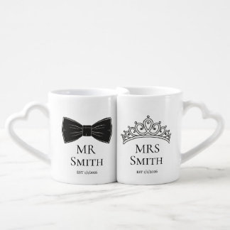 Elegant Personalized Mr and Mrs Heart Handle Coff Coffee Mug Set