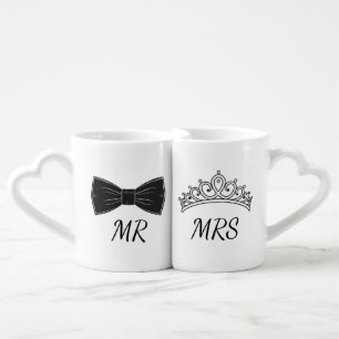 Elegant Personalized Mr and Mrs Heart Handle Coffee Mug Set