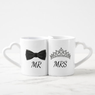 Elegant Personalized Mr and Mrs Heart Handle  Coffee Mug Set