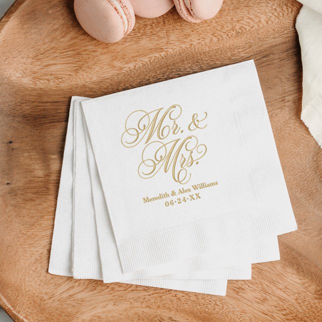 Elegant Personalized Mr and Mrs Wedding Monogram Foil Napkins (Creator Uploaded)