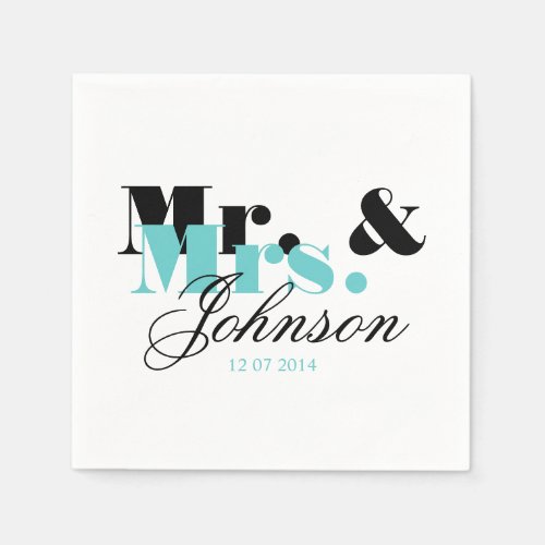 Elegant personalized Mr and Mrs wedding napkins