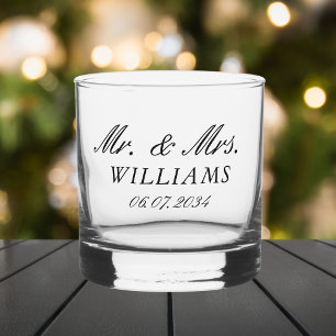 Elegant Personalized Mr & Mrs Wedding Date Whiskey Glass