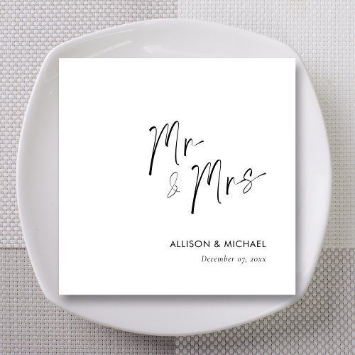 Elegant Personalized Mr  Mrs Wedding Napkins