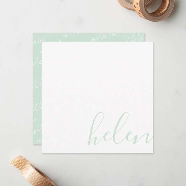 Elegant Personalized Name Custom Mint Green Note Card (Front/Back In Situ)