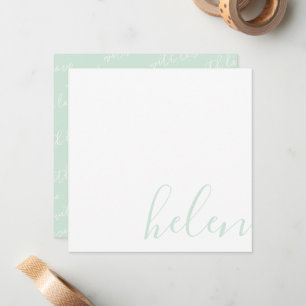 Elegant Personalized Name Custom Mint Green Note Card