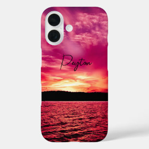 Elegant Personalized Name Dusk Sunset Water iPhone 16 Case