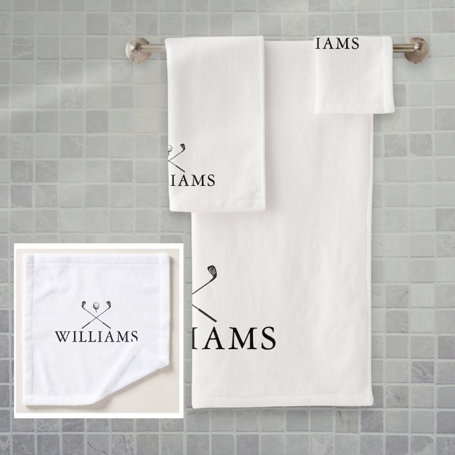 Elegant Personalized Name Golf Clubs Bath Towel Set (Creator Uploaded)