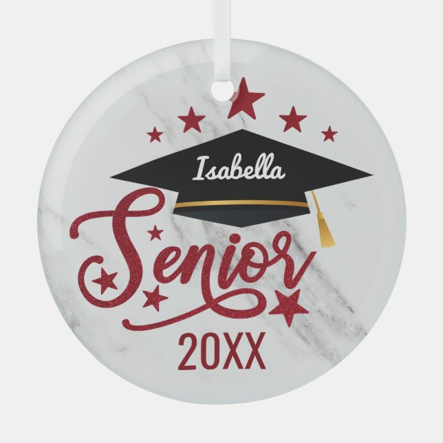 Elegant personalized Name Graduation senior 2022 Glass Ornament (Front)