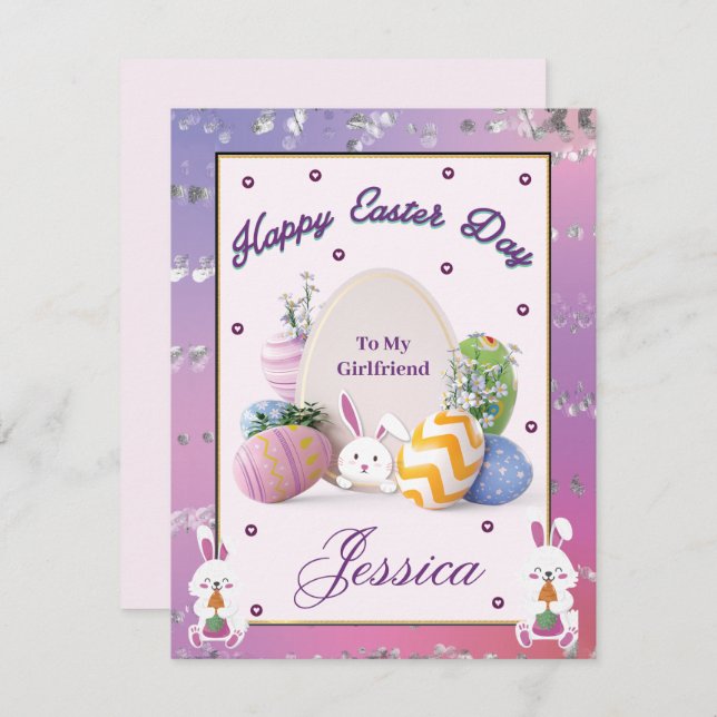 Elegant  Personalized Name Happy Easter Day  Holid Holiday Card (Front/Back)