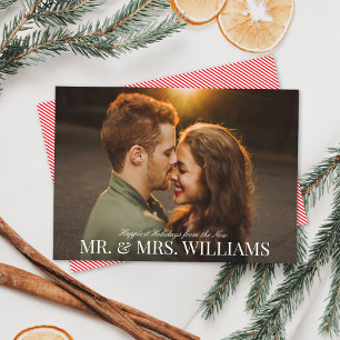 Elegant Personalized Name Newlywed Christmas Photo Holiday Card