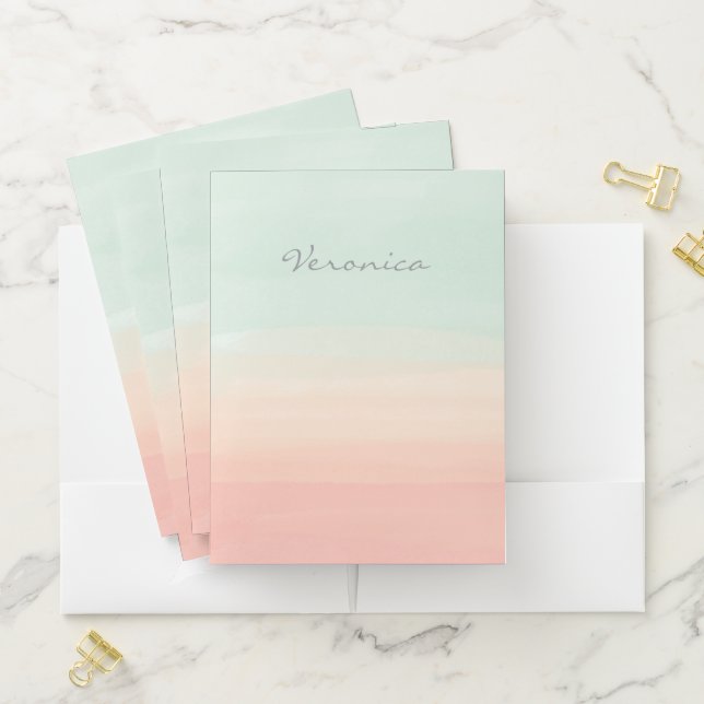 Elegant Personalized Name Pastel Ombre Office Pocket Folder (In Situ)