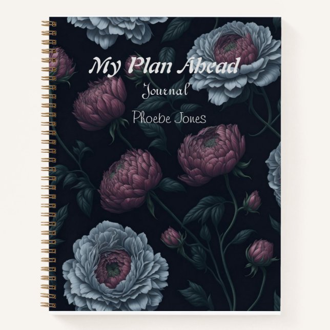 Elegant Personalized Name Peonies Journal Notebook (Front)
