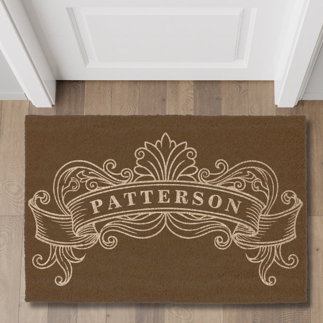 Elegant Personalized Name Scroll Frame Fiber Doormat (Creator Uploaded)