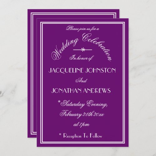 Elegant Personalized Names Purple Wedding Invite