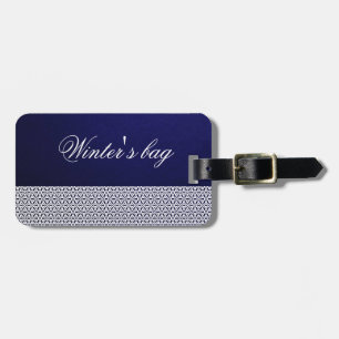 Elegant personalized navy blue white ornamental luggage tag