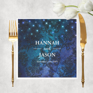 Elegant Personalized Navy Blue Winter Wedding Napkins