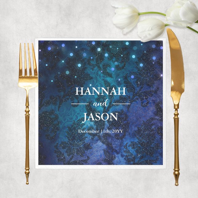 Elegant Personalized Navy Blue Winter Wedding Napkins (Elegant Personalized Navy Blue Winter Wedding Napkins
)