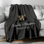 Elegant Personalized Newlywed Keepsake Monogram Fleece Blanket<br><div class="desc">Elegant Chic Black Personalized Newlywed Keepsake Monogram Fleece Blanket. Personalized black and gold monogrammed Fleece Blanket. Classic romantic script for the initial, the names of the bride and groom, and the wedding date on a simple elegant black background. A perfect gift idea for a wedding gift, a newly weds gift,...</div>