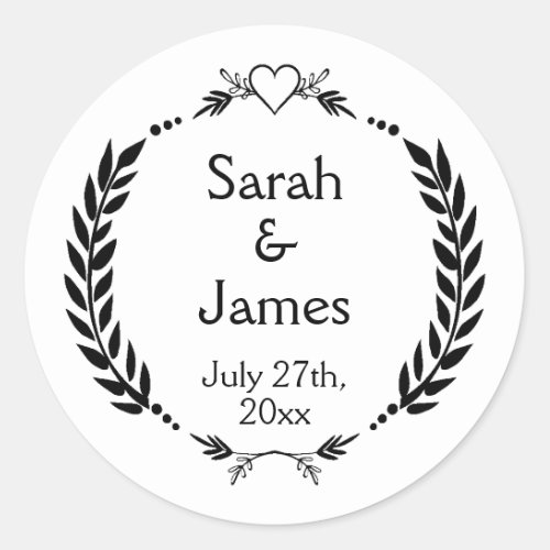 Elegant Personalized Newlyweds Names Wedding Date Classic Round Sticker