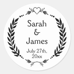 Elegant Personalized Newlyweds Names Wedding Date Classic Round Sticker