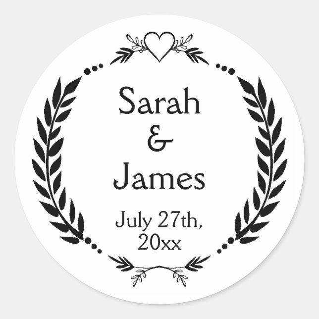 Elegant Personalized Newlyweds Names Wedding Date Classic Round Sticker (Front)