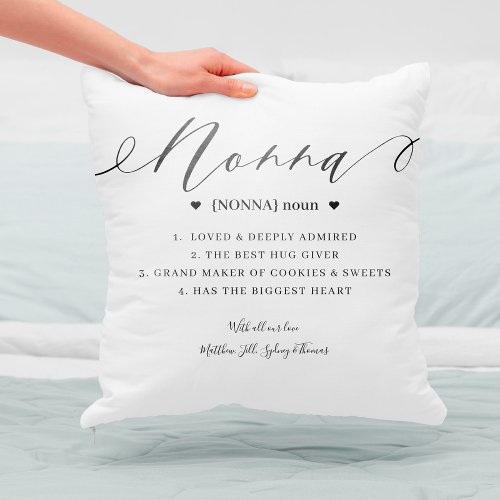 Elegant Personalized Nonna Definition Keepsake Throw Pillow