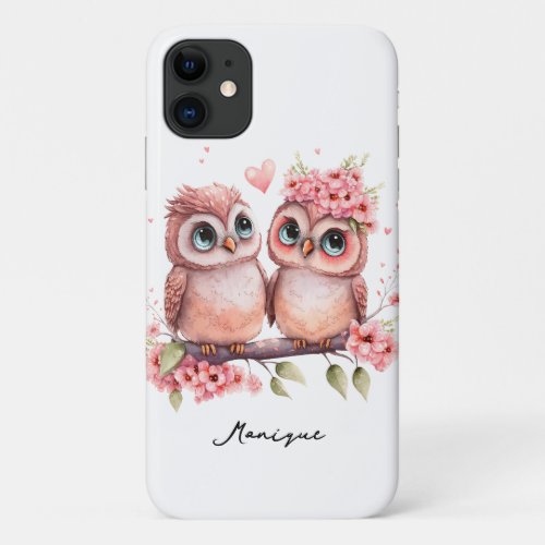 Elegant Personalized Owl Love  iPhone 11 Case