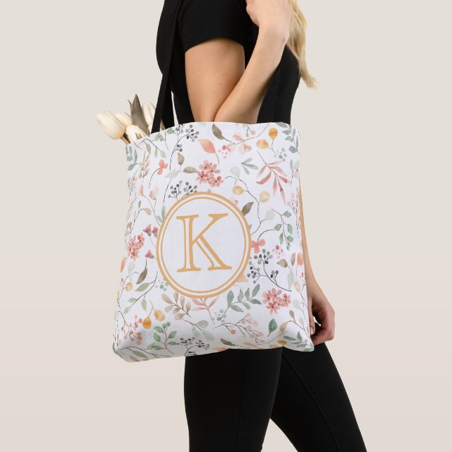 Elegant Personalized Pastel Floral  Tote Bag (Close Up)