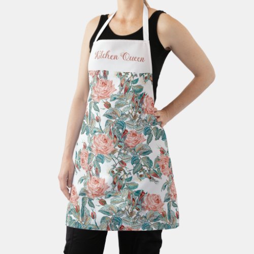 Elegant Personalized Peach and Coral Roses Apron