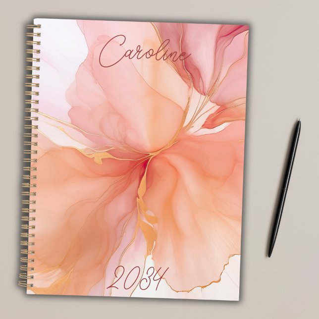Elegant Personalized Peach Floral Feminine Monthly Planner (Creator Uploaded)