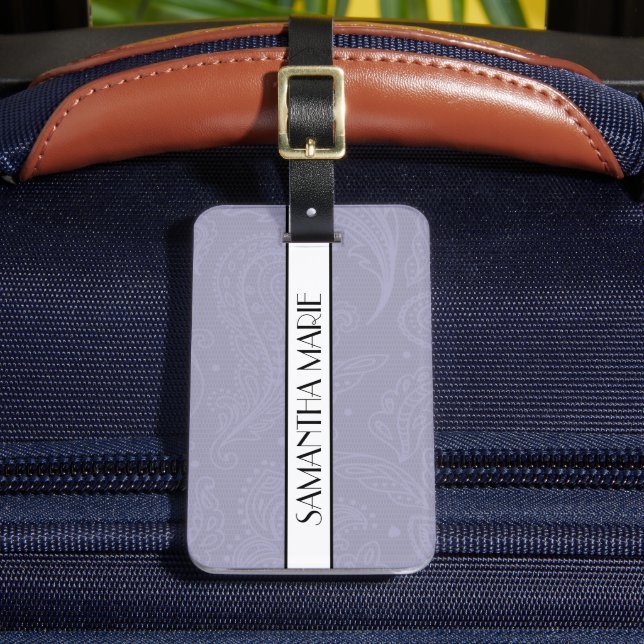 Elegant Personalized Periwinkle Blue Lace White Luggage Tag (Front Insitu 2)