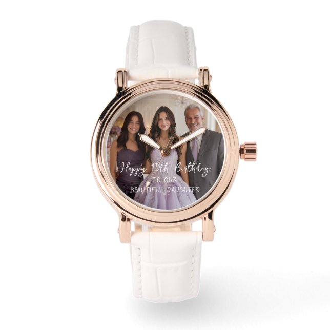 Elegant Personalized Photo 15th Birthday Keepsake Watch (Front)