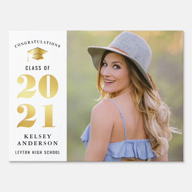 elegant personalized photo 2021 graduation yard sign Zazzle